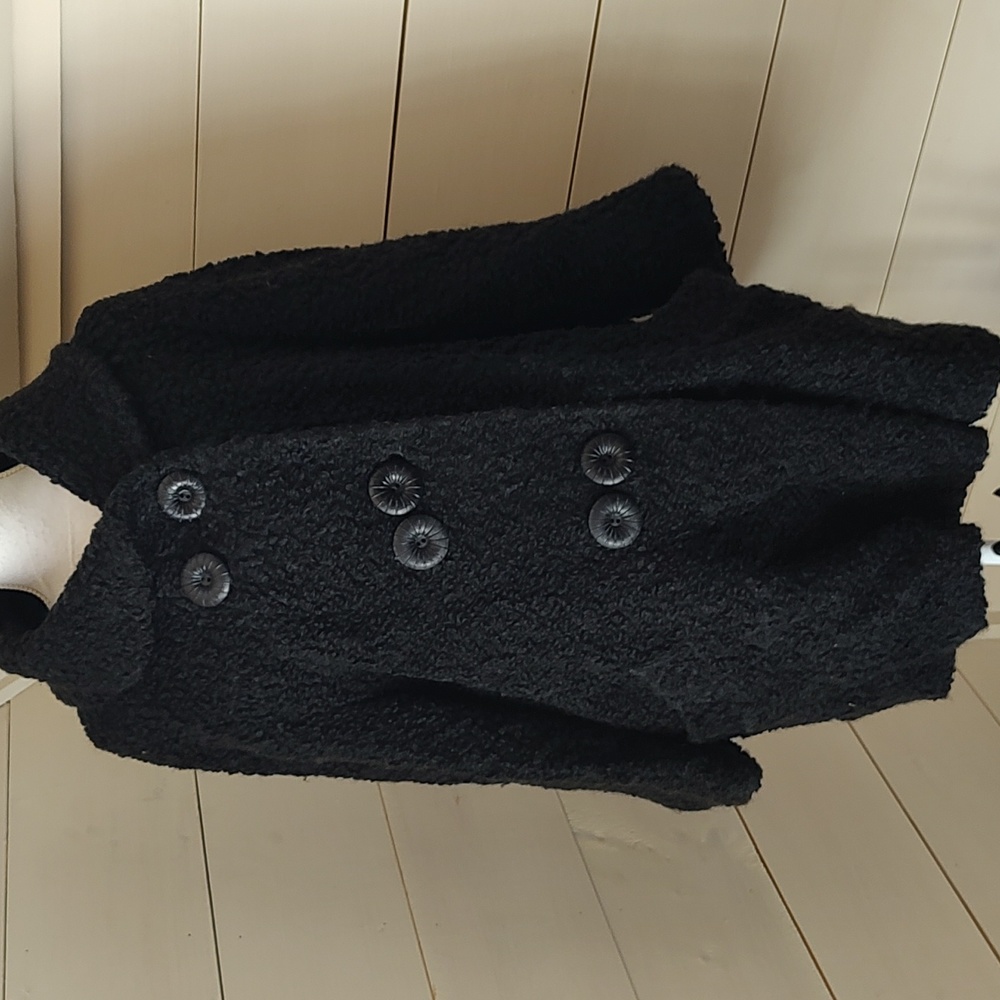 Vintage Black Curly Mongolian Lamb / Wool Coat